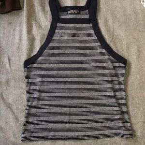 Blue top with white stripes